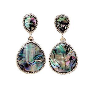 Blue & Green Faux Abalone Shell Stud Teardrop Earrings Gold-Tone Classic Chic